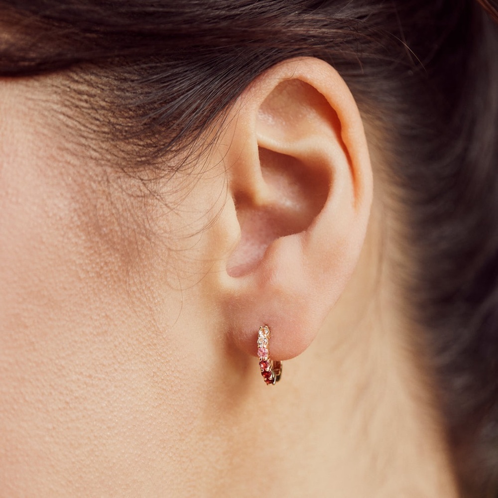 Gold Pink Tourmaline Sapphire Ombre Crystal Gemstone huggy Earrings Ombre Hoops